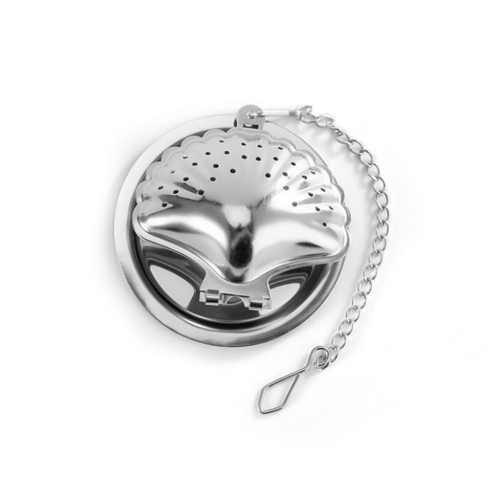Premium 304 Stainless Steel Shell-Shaped Tea Strainer with Pendant - Reusable Mesh Filter for Loose Leaf Tea, Herbs & Spices - Elegant Tea Tray & Kitchen Accessory for Home, Office & Tea Ceremonies