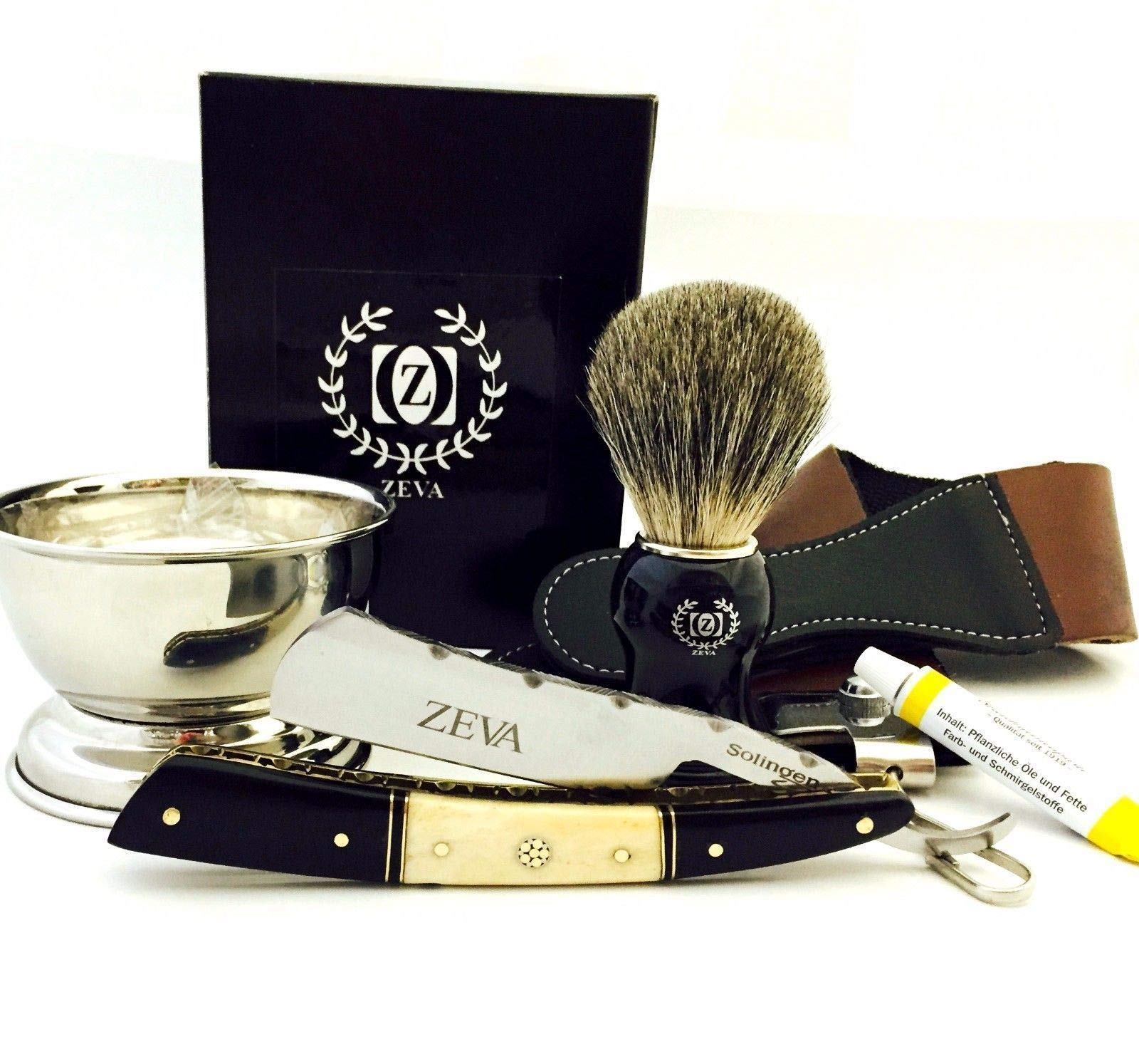 Premium Men's Straight Razor Shaving Set - Buffalo Horn & Camel Bone Handle in Gift Box - Perfect for Barber Shops, Grooming Gifts & Classic Wet Shaving