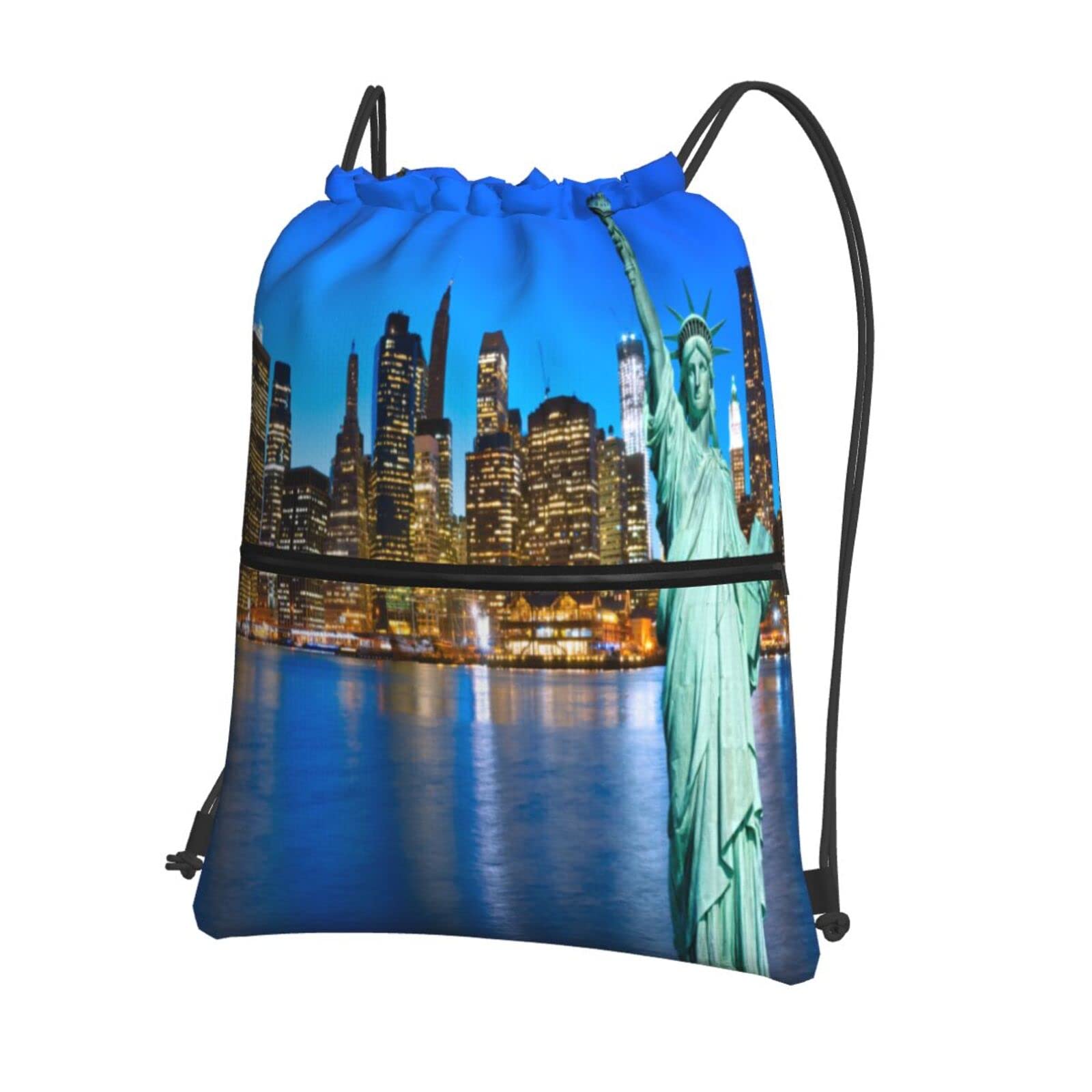 Statue of Liberty Themed Drawstring Backpack - Adjustable Zipper Gym Bag for Men, Women & Teens - Lightweight Sports Sackpack for Workouts, Travel & School