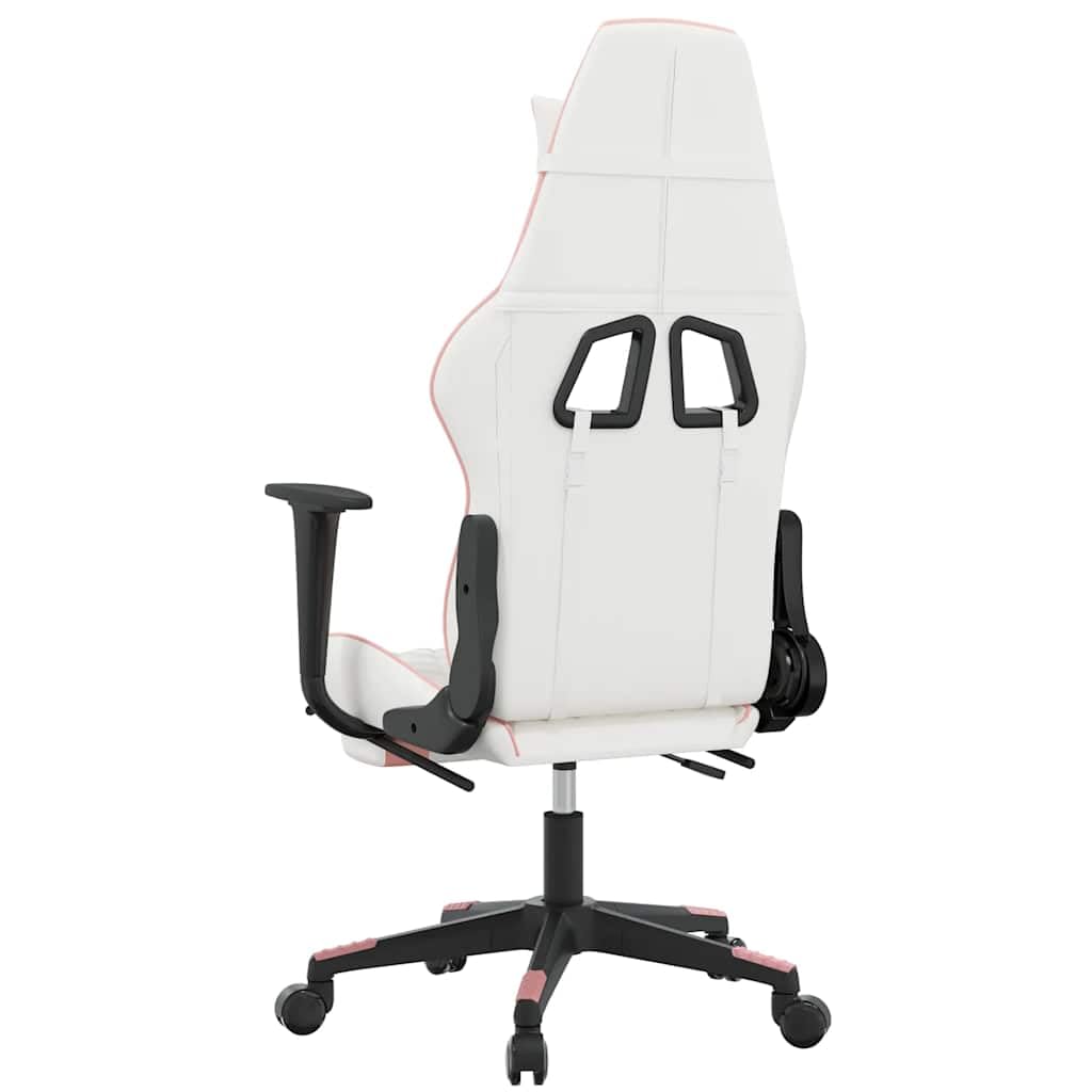 Ergonomic Massage Gaming Chair with Adjustable Footrest - White & Pink Faux Leather Recliner for PC/Console Gamers (16.55 lbs) - Perfect for Home Office, Gaming Setup & Relaxation