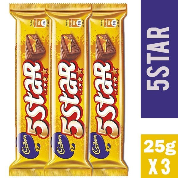 Cadbury 5 Star Chocolate Bar 25g X 3 Pack - Premium Milk Chocolate Candy for Gifts, Snacks & Desserts | Perfect for Parties, Office Treats & Sweet Cravings