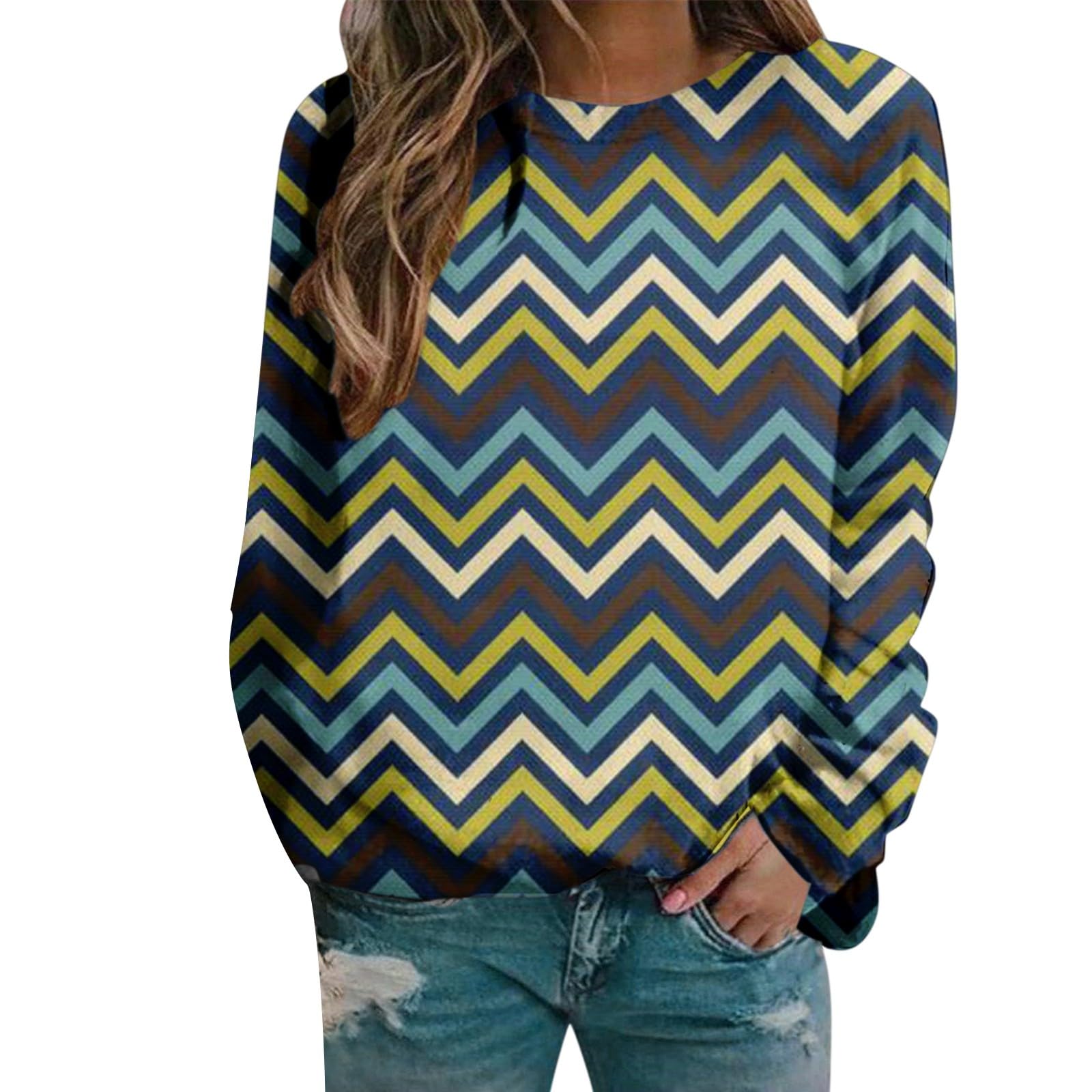 Elogoog Halloween Hoodie for Women - Long Sleeve Round Neck Wavy Striped Printed Pullover Sweater Top | Cozy Halloween Sweatshirt for Costume Parties, Trick or Treating & Fall Fashion