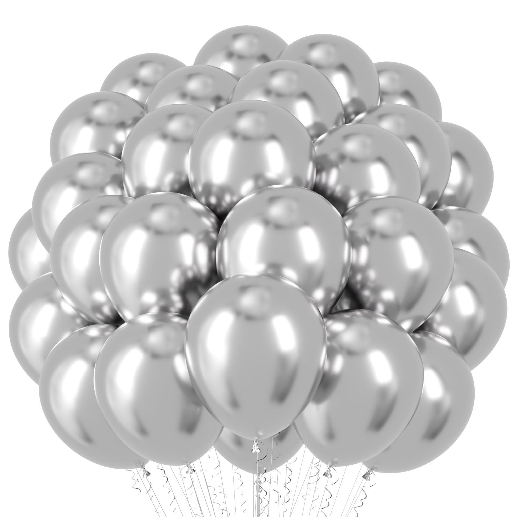 66-Pack 12 Inch Chrome Silver Latex Party Balloons - Metallic Balloons for Graduation, Wedding, Birthday, New Year, Baby Shower & Anniversary - Holiday Party Decorations & Event Backdrop Photography
