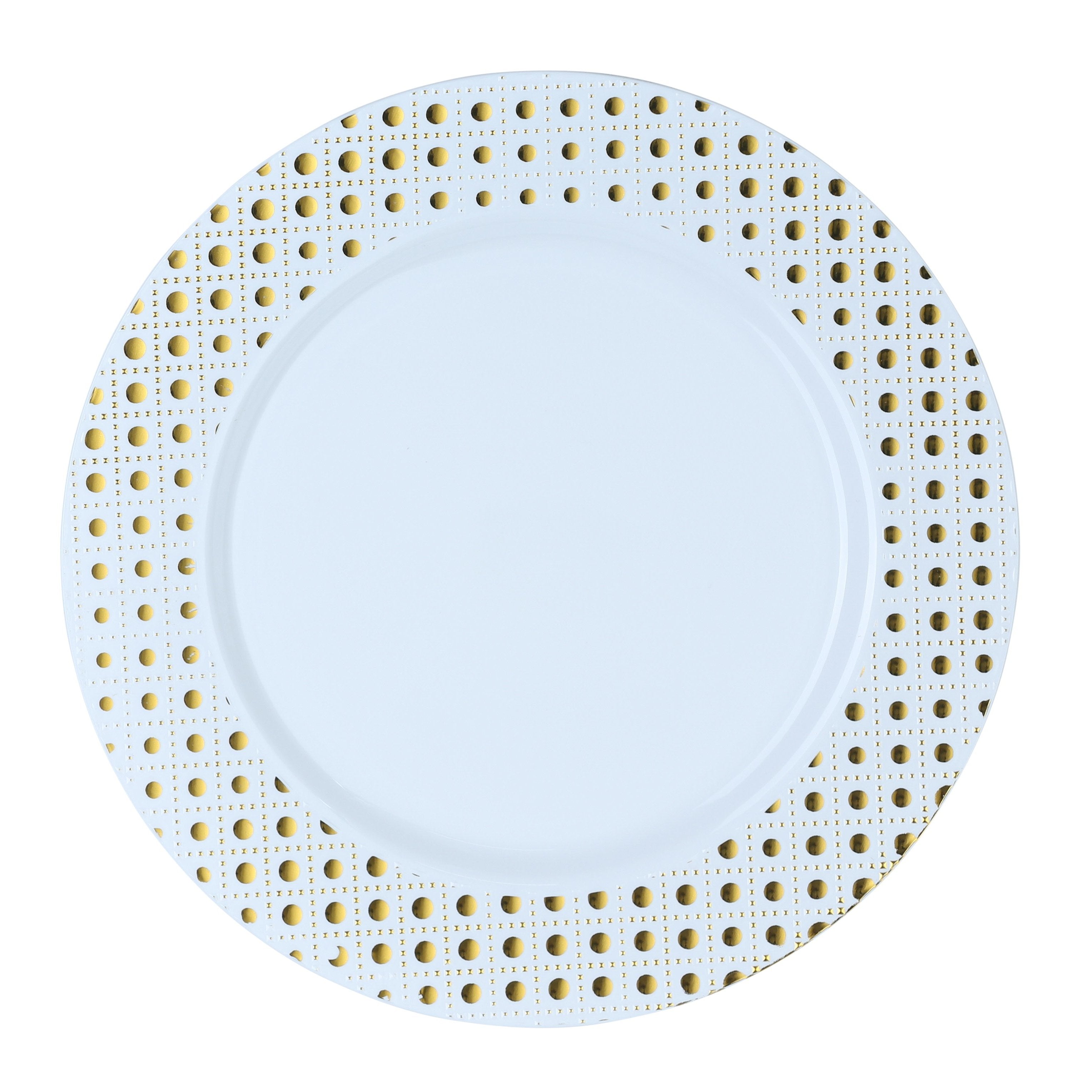 Elegant White and Gold Round Plastic Plates - Set of 12 Disposable Dinner Plates for Parties, Weddings & Events - Durable & Stylish Sphere Design - Perfect for Catering, Picnics and Home Decor