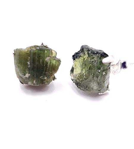 Natural Raw Gemstone Stud Earrings - Healing Crystal & Birthstone Jewelry, Real Rock Aquamarine & Topaz (Green Tourmaline) - Perfect for Gifts, Meditation & Spiritual Healing