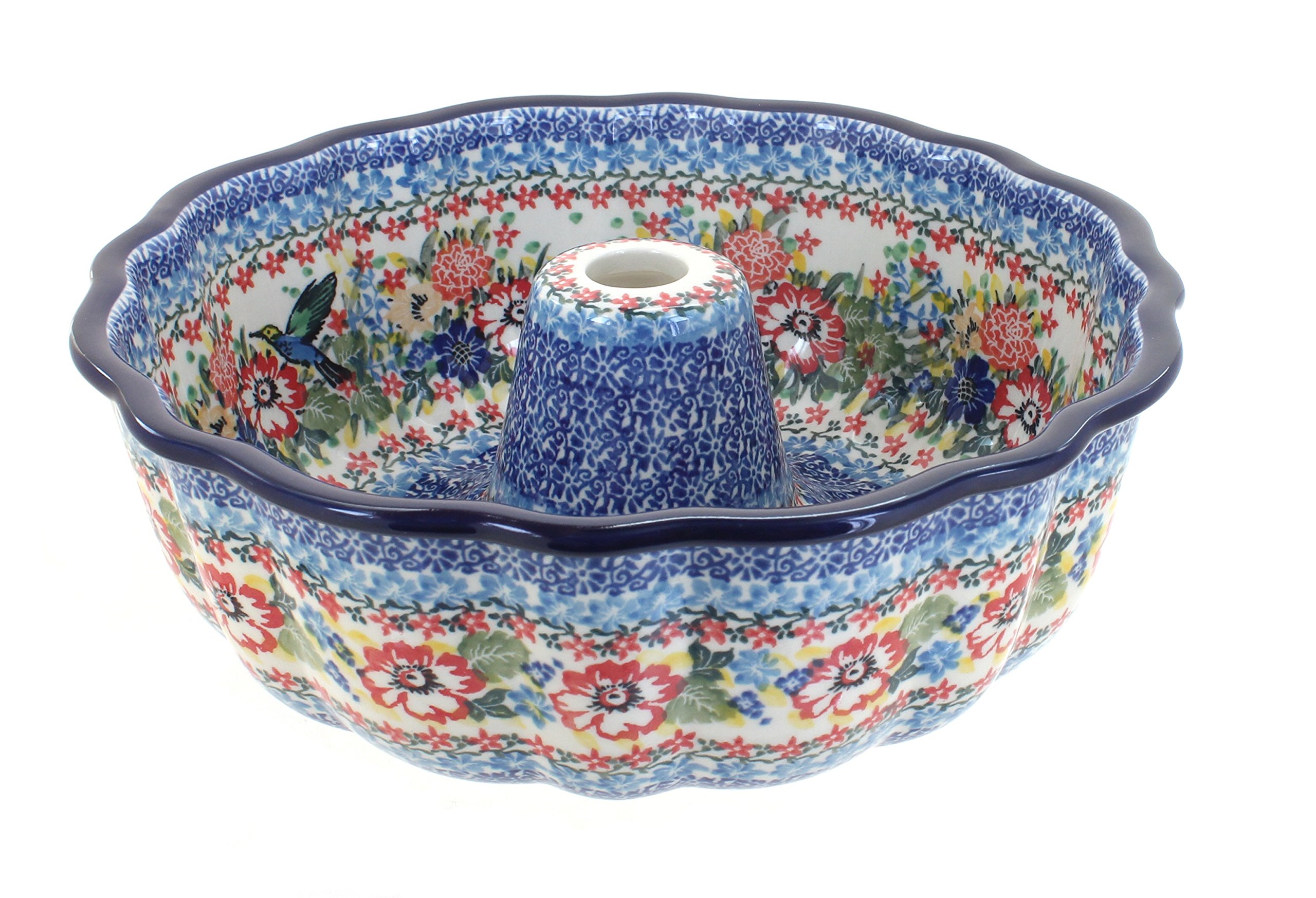 Blue Rose Polish Pottery Hummingbird Ring Cake Pan - Vintage Floral Baking Mold for Cakes, Pies & Desserts - Perfect for Weddings, Tea Parties & Special Occasions