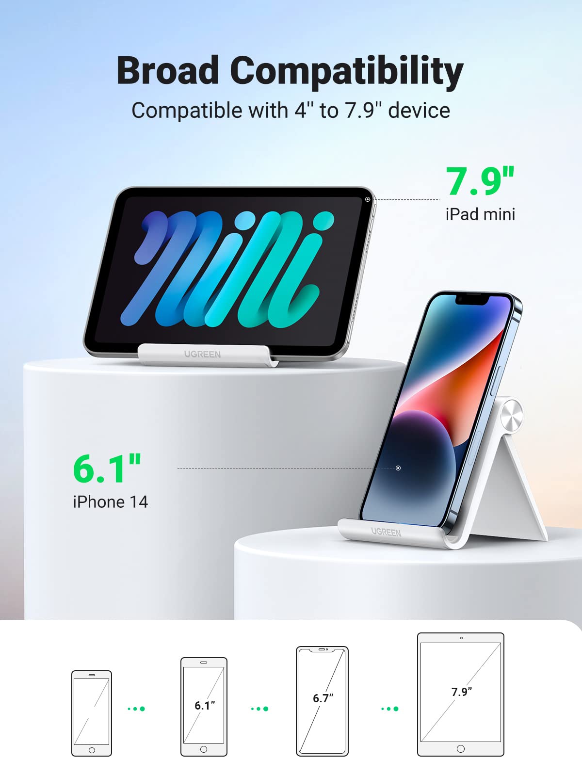 UGREEN Adjustable Foldable Phone Stand Holder for Desk - Compatible with iPhone 15/14/13/12/11/SE/XS/XR/8 Plus & Galaxy S22/S21/S20/Note 20 - Perfect for Video Calls, Watching Movies & Hands-Free Viewing (White)