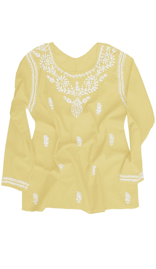 Hand Embroidered Cotton Tunic Top Kurti Blouse for Women - Elegant Embroidered Indian Shirt for Casual Wear, Office & Festive Occasions