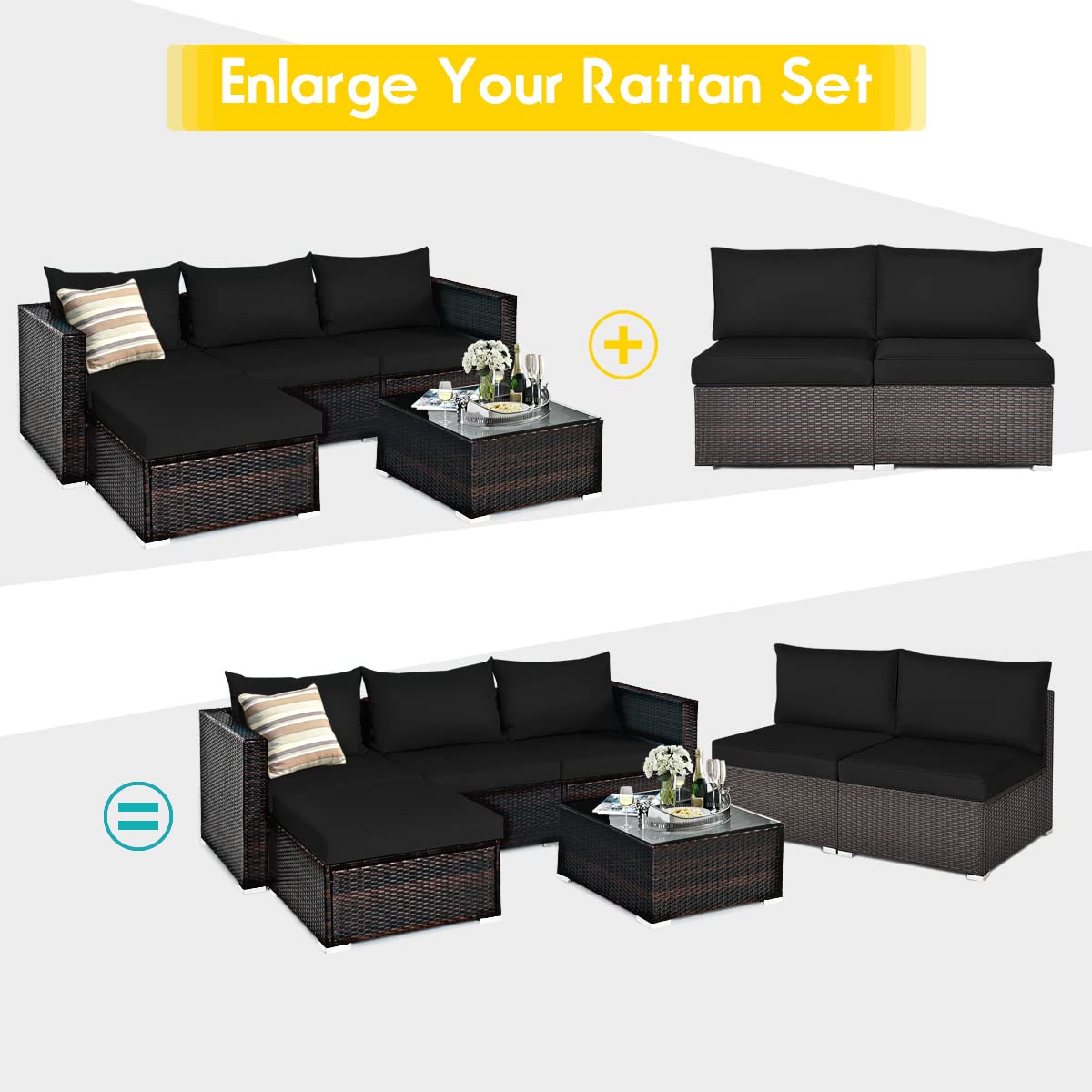 Tangkula 2-Piece Outdoor Wicker Armless Sofa Set with Thick Cushions - Patio Rattan Sectional Furniture for Garden, Balcony & Poolside (Brown) | Perfect for Relaxing, Entertaining & Sunbathing