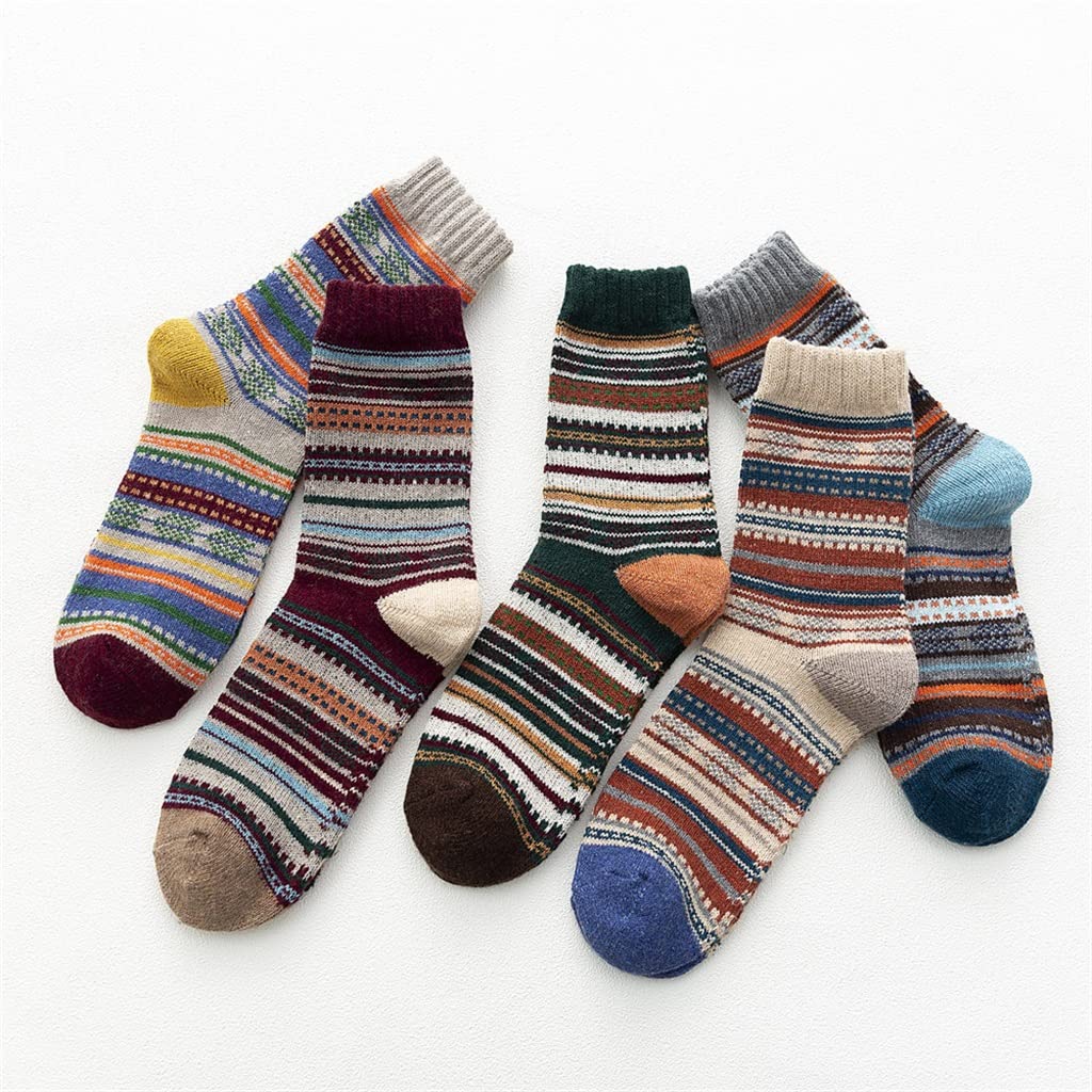 SEGUR 5 Pairs Winter Wool Socks for Men - Thick Warm Sheep Wool Socks, Retro Style Colorful Crew Socks for Snow Boots & Outdoor Activities | Perfect for Hiking, Skiing and Cold Weather