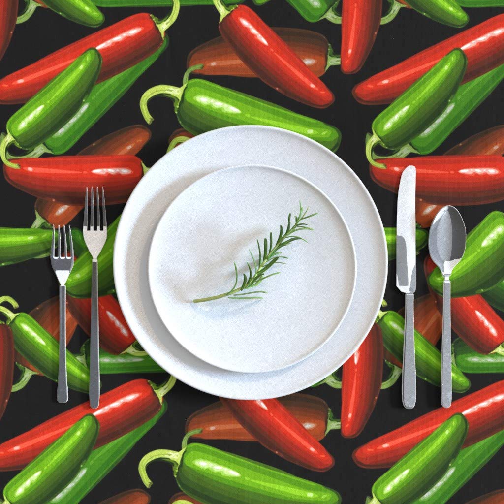Premium Spoonflower Cotton Sateen Tablecloth 70x120 Inches - Vibrant Mexican Jalapeno Chili Pepper Print Custom Table Linens for Dining Room, Kitchen, and Outdoor Party Decor