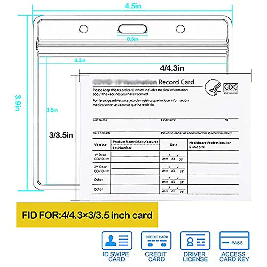 CDC Card Holder - 25pcs Horizontal ID Badge Protector with Lanyard, Business & Record Card Organizer for Office, School, Hospital & Events