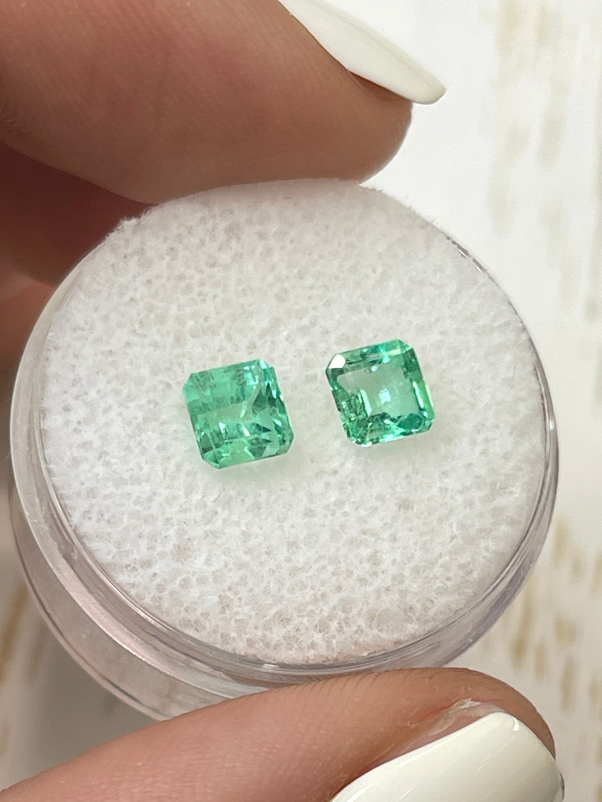 1.48tcw 5x5mm Matching Pair Vibrant Green Loose Colombian Emeralds - Asscher Cut Gemstones for Jewelry Making & Engagement Rings