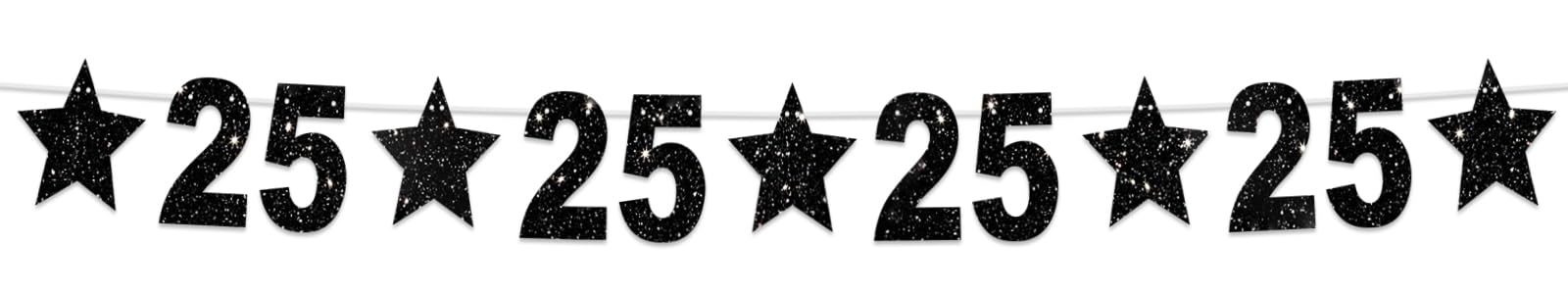 25th Birthday Decorations - Glitter Black Star Banner, Shiny Bright Star Backdrop for 25th Birthday Party, Home Wall & Classroom Decor | Perfect for 25th Birthday Celebrations, Festive Events & Cheers to 25 Years Bday Party Supplies