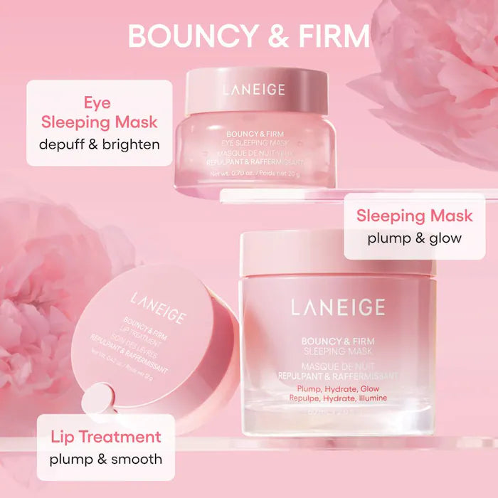 LANEIGE Bouncy & Firm Sleeping Mask with Peony & Collagen Complex - Brightening Eye Treatment for Dark Circles & Puffiness - Overnight Hydration for Glowing Skin - Perfect for Nighttime Skincare Routine & Travel Essentials