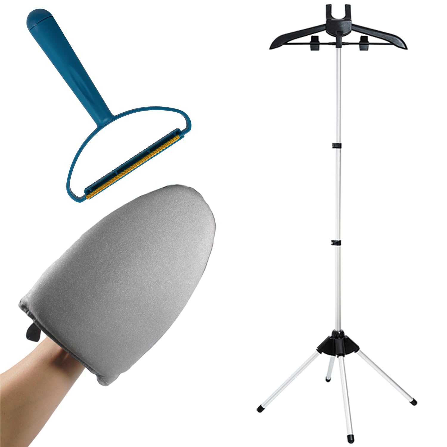 Garment Steamer Hanger with Ironing Gloves - Portable Clothes Steaming Rack for Wrinkle Removal - Handheld Steamer Stand for Home & Travel Use - Perfect for Dresses, Suits & Delicate Fabrics