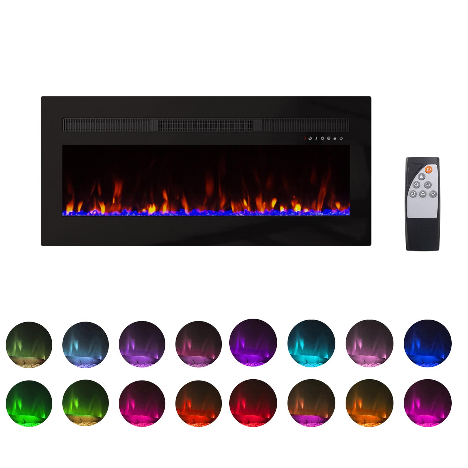 Panana 50-inch Recessed Electric Fireplace Heater - 1400W Wall Mounted Fireplace with Remote, 8H Timer, 20 Color Flame Options (Includes Log Set & Crystal) - Perfect for Living Room, Bedroom & Office Heating