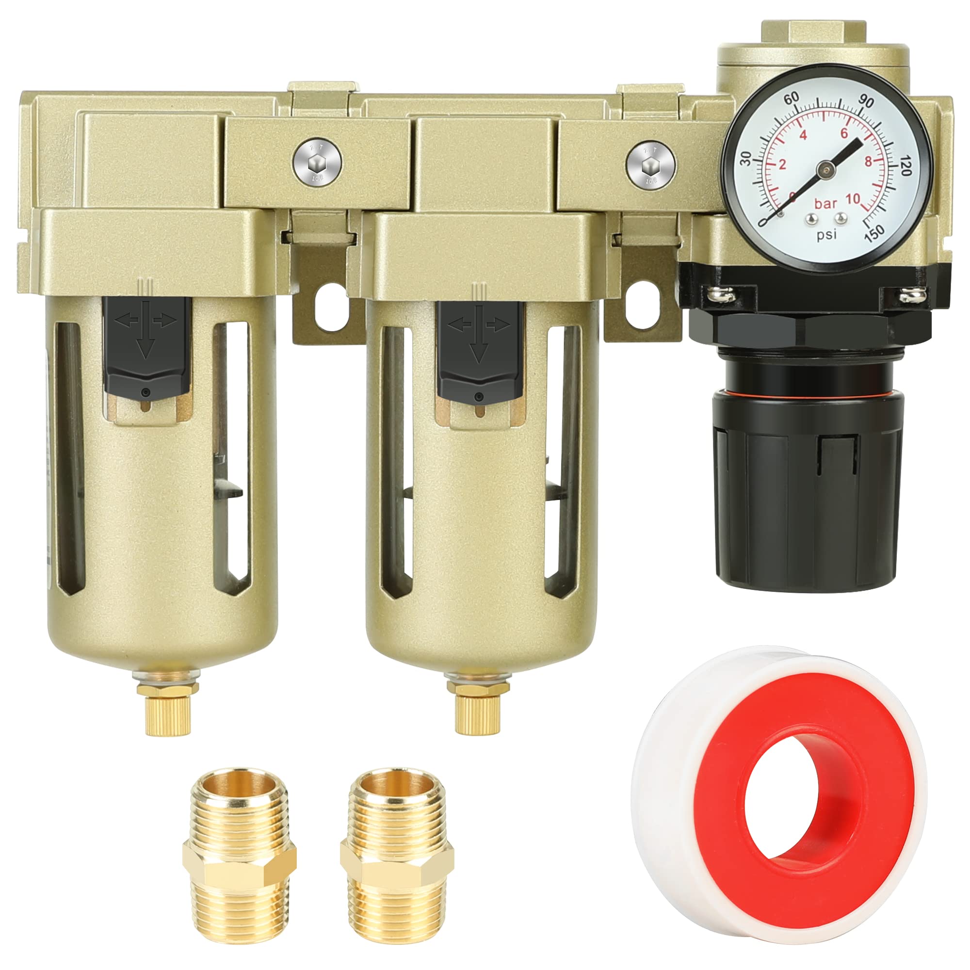 Hromee 1/2 Inch Air Compressor Filter Regulator Combo - Water Oil Separator with Pressure Gauge, Semi-Auto Drain & Bracket - Ideal for Pneumatic Tools, Spray Painting & Industrial Air Systems