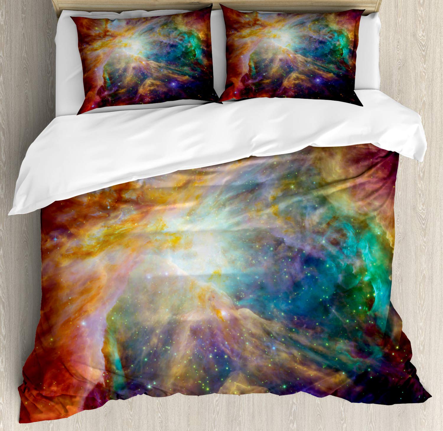Ambesonne Outer Space Duvet Cover Set - King Size 3-Piece Bedding with Stars & Nebula Design | Universe Themed Comforter Cover + 2 Pillow Shams | Vibrant Space Dust Colors for Galaxy Bedroom Decor | Perfect for Astronomy Lovers & Kids' Space-Themed Rooms
