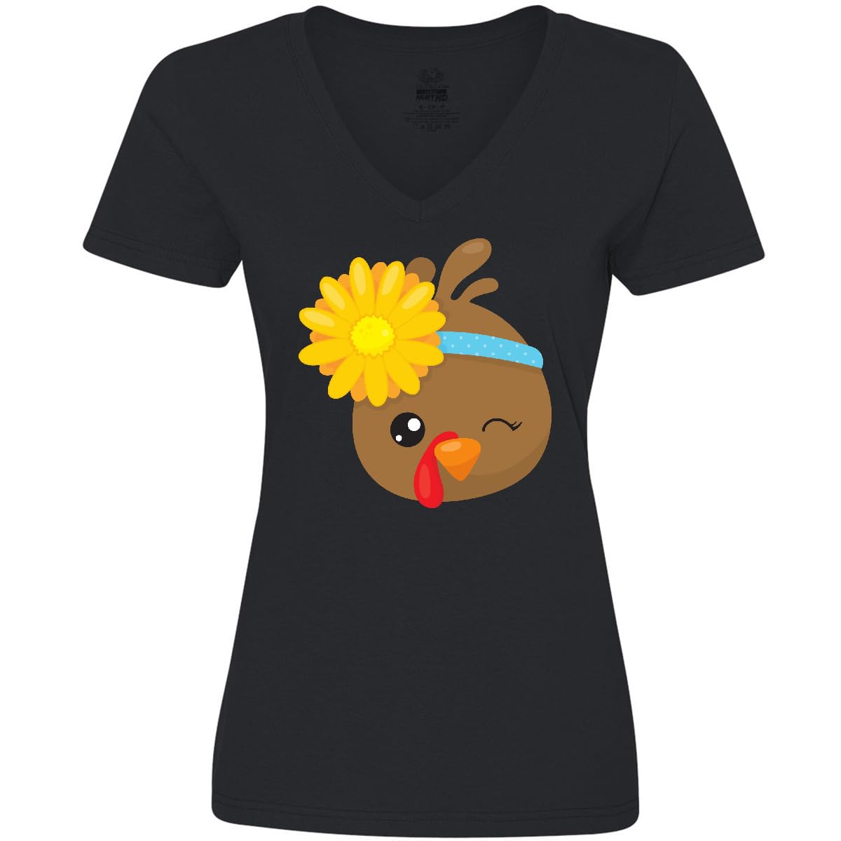 Inktastic Cute Brown Turkey Women's V-Neck T-Shirt - Funny Thanksgiving Outfit for Family Gatherings & Holiday Parties