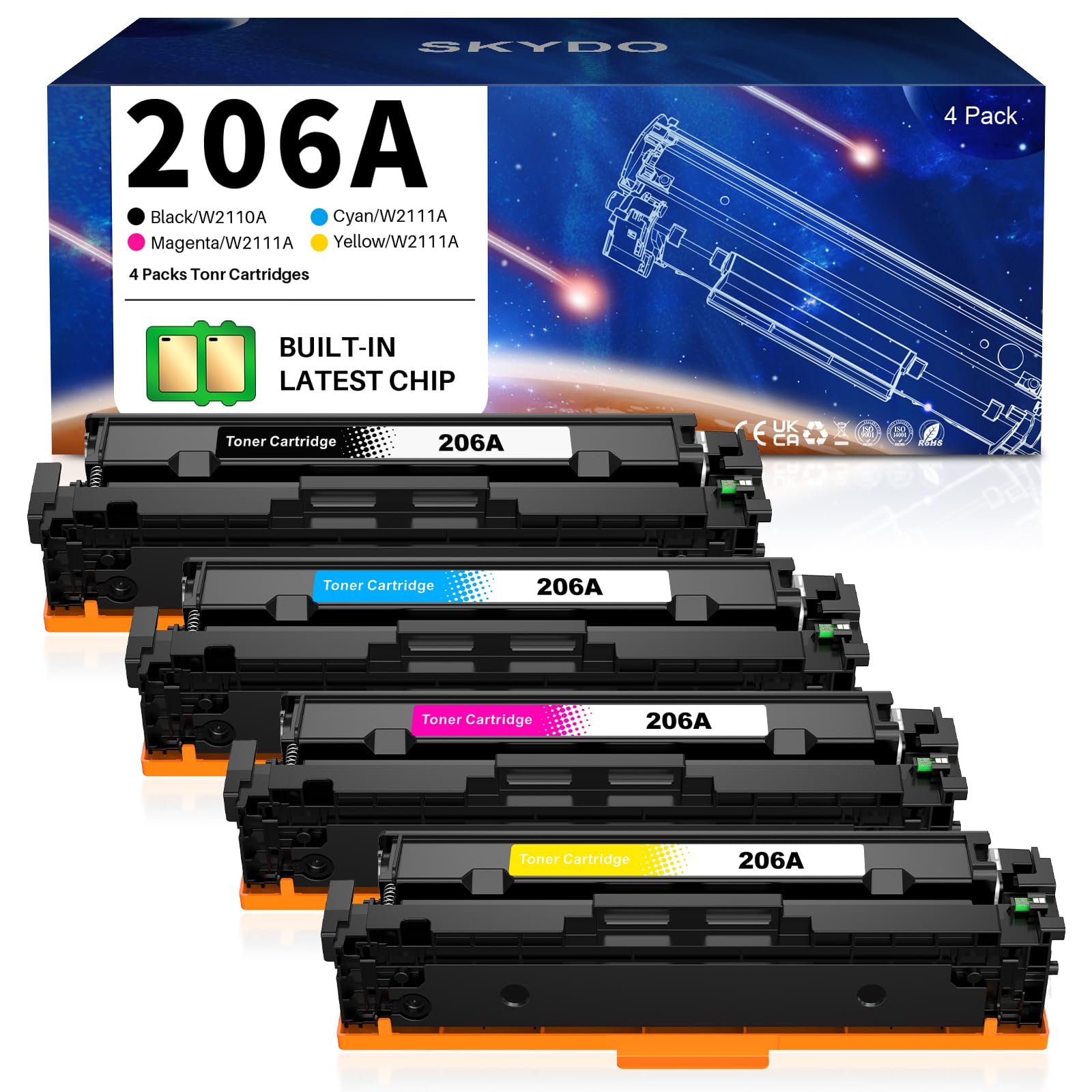 HP 206A 206X Toner Cartridge (4-Pack, B/C/Y/M) - Compatible with HP Color MFP M283fdw, M283cdw, M283 Pro, M255dw, M255 Series Printers - High-Yield Replacement Toner for Office & Home Printing Needs