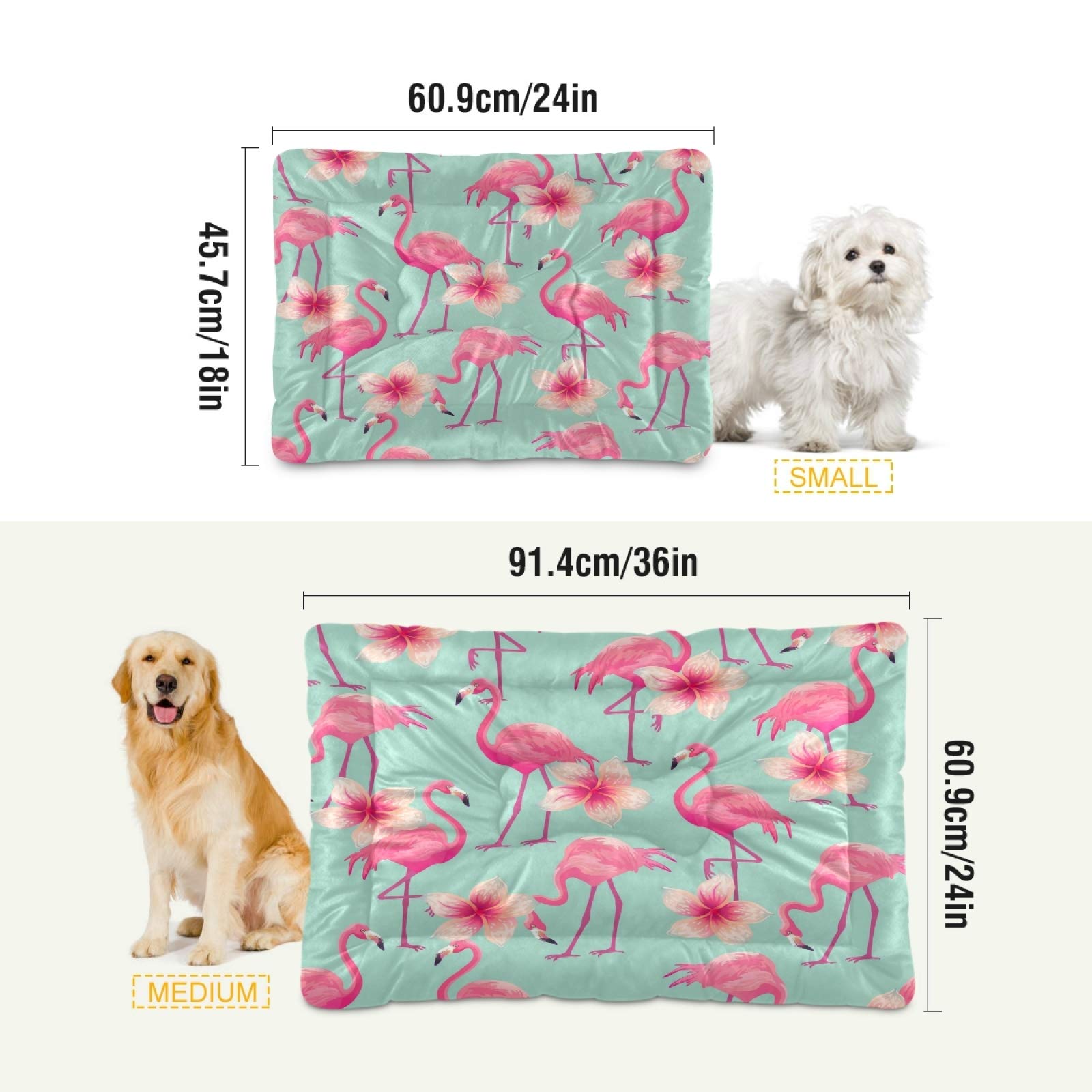 Pink Flamingo Dog Bed for Small & Medium Dogs - Ultra Soft Rectangle Pet Bed with Calming Design, 24x18 Inch - Perfect for Indoor Use in Living Room or Bedroom