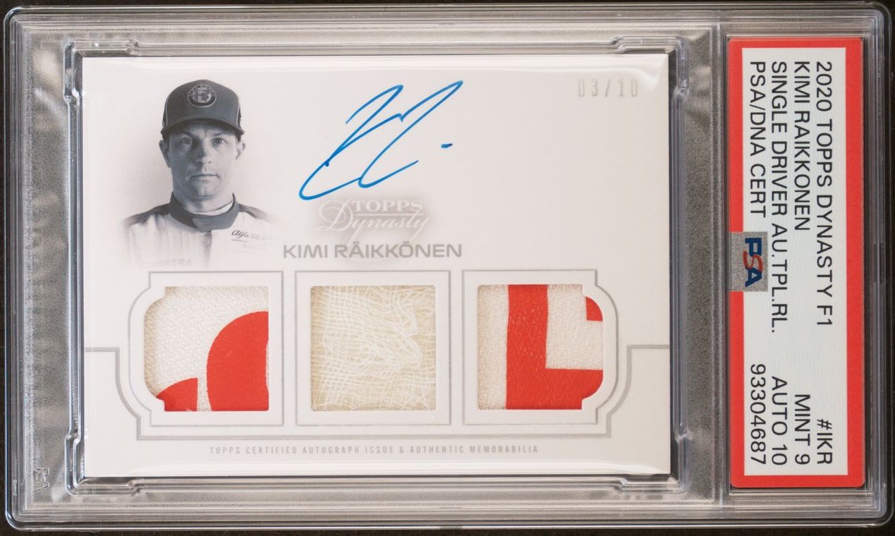 PSA 9 & 10 Kimi Raikkonen #TRA IKR Autograph Triple Relic 2020 Dynasty F1 Racing Card - Perfect for F1 Collectors, Sports Memorabilia Enthusiasts & Racing Fans Display