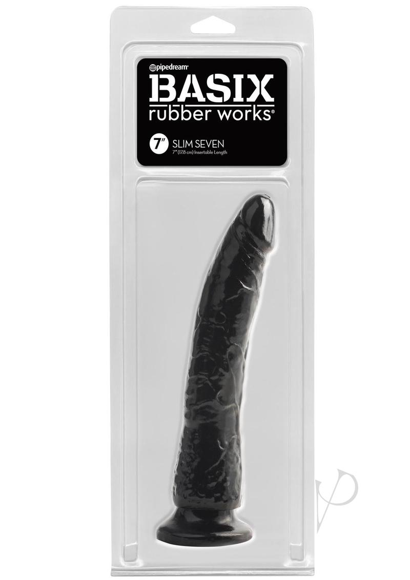 Basix Dong Slim 7 Inch Realistic Dildo with Strong Suction Cup - Black Adult Sex Toy for Solo Play, Couples Fun & Strap-On Adventures