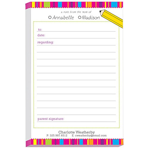 Bright Stripes Excuse Pad | Personalized School Notepads for Kids | Custom Printed Absence Notes | Teacher Approved Excuse Notes | Fun School Stationery Supplies for Classroom & Homeschool Use