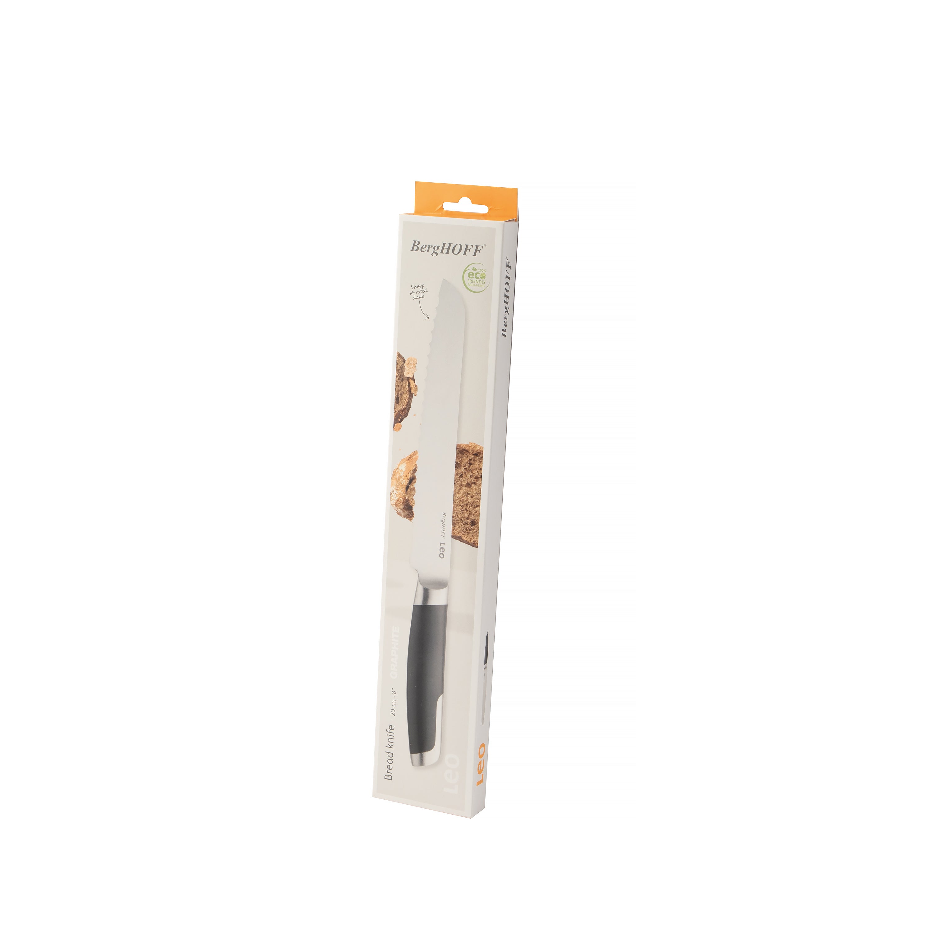 BergHOFF Leo Graphite Stainless Steel Bread Knife 8 Inch - Professional Serrated Bread Knife for Slicing Bread, Cake, Pastries - Perfect for Home Baking, Restaurants & Bakeries