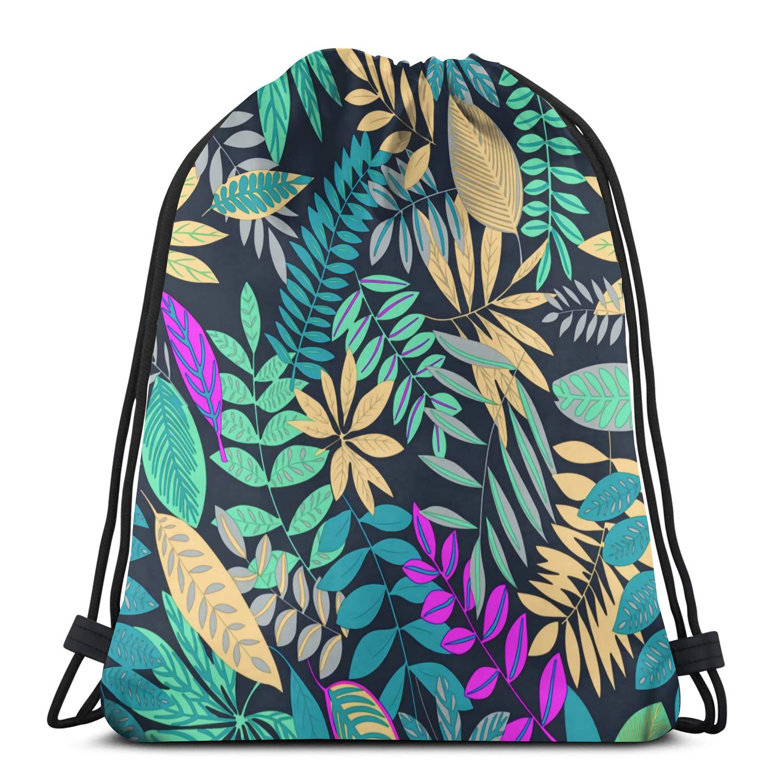 Waterproof Drawstring Backpack - Large Sports Gym Sackpack for Women, Men & Teens - Durable Heavy Duty Cinch Bag with Blue Leaf Design - Perfect for Workouts, Travel & Outdoor Activities
