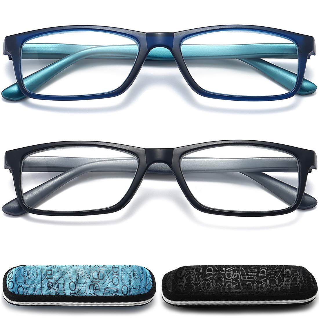 Blue Light Blocking Reading Glasses for Men - Anti Glare Computer Glasses 2 Pack with Case (1.0 Magnification) for Office Work, Gaming & Screen Time Protection