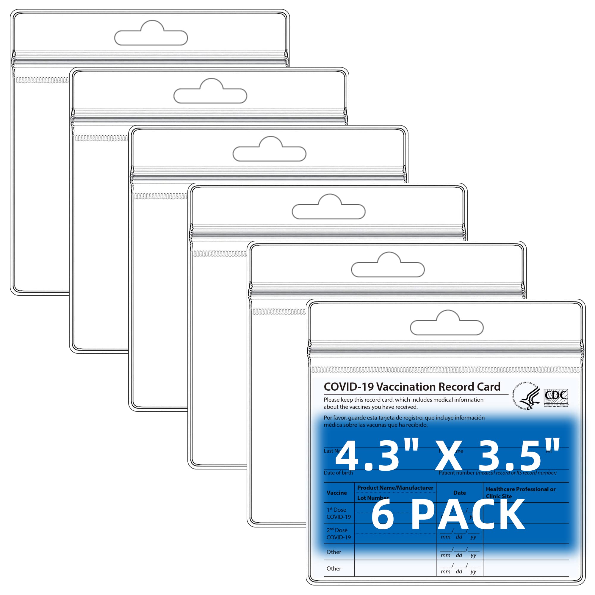 LotFancy 6 Pack CDC Vaccine Card Holder - 4.3”x 3.5” Clear Plastic Sleeves for COVID-19 Vaccination Records - Waterproof Immunization Card Protector for Travel, School & Medical Documentation
