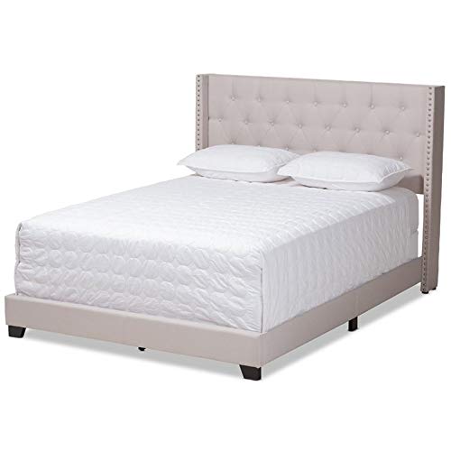 BOWERY HILL Beige Fabric Tufted Queen Size Bed Frame - Luxurious Upholstered Headboard for Master Bedroom & Guest Room Decor