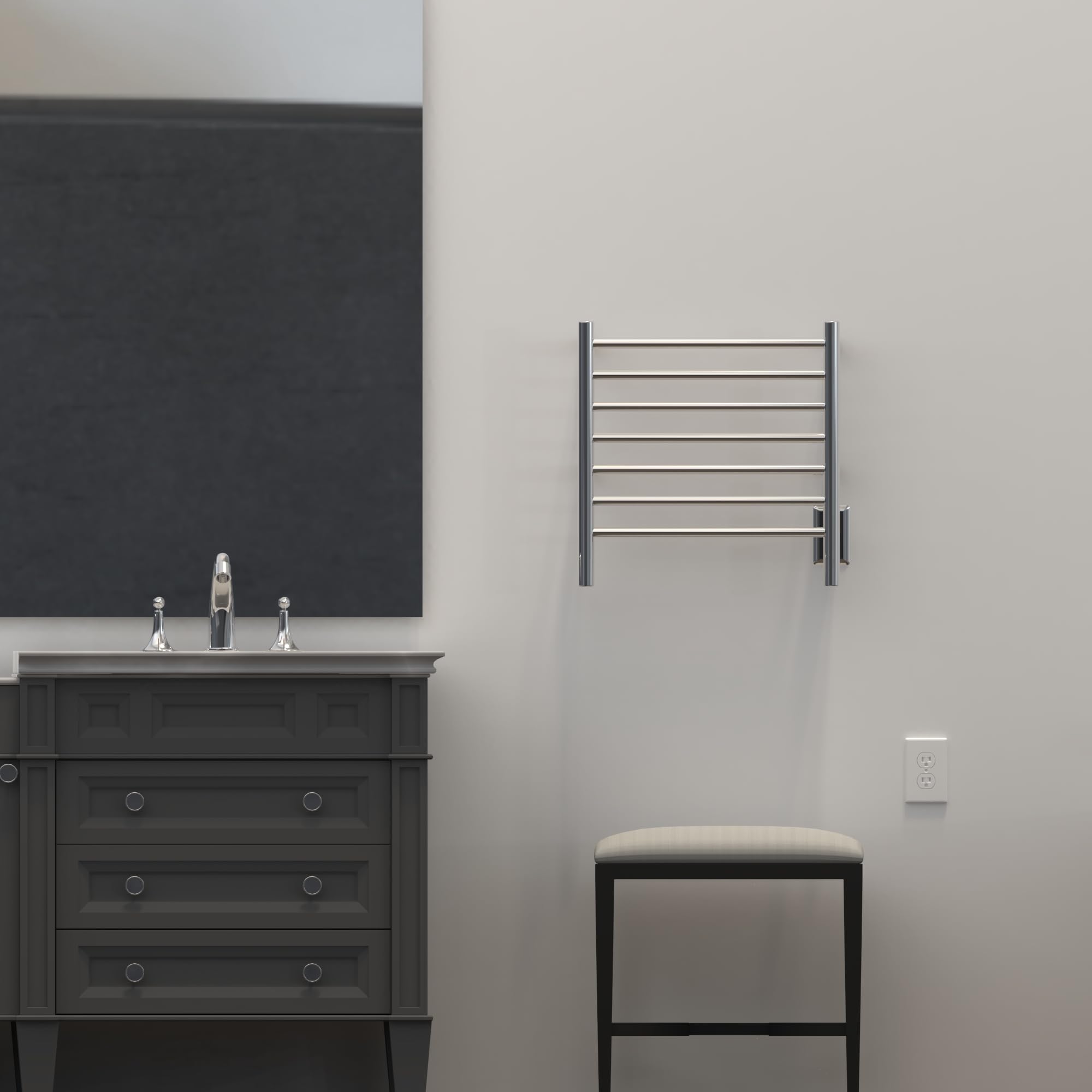 Amba RWHS-SP 7-Bar Radiant Hardwired & Plug-in Towel Warmer Heater - Matte Black Finish for Bathroom, Spa & Luxury Home Use