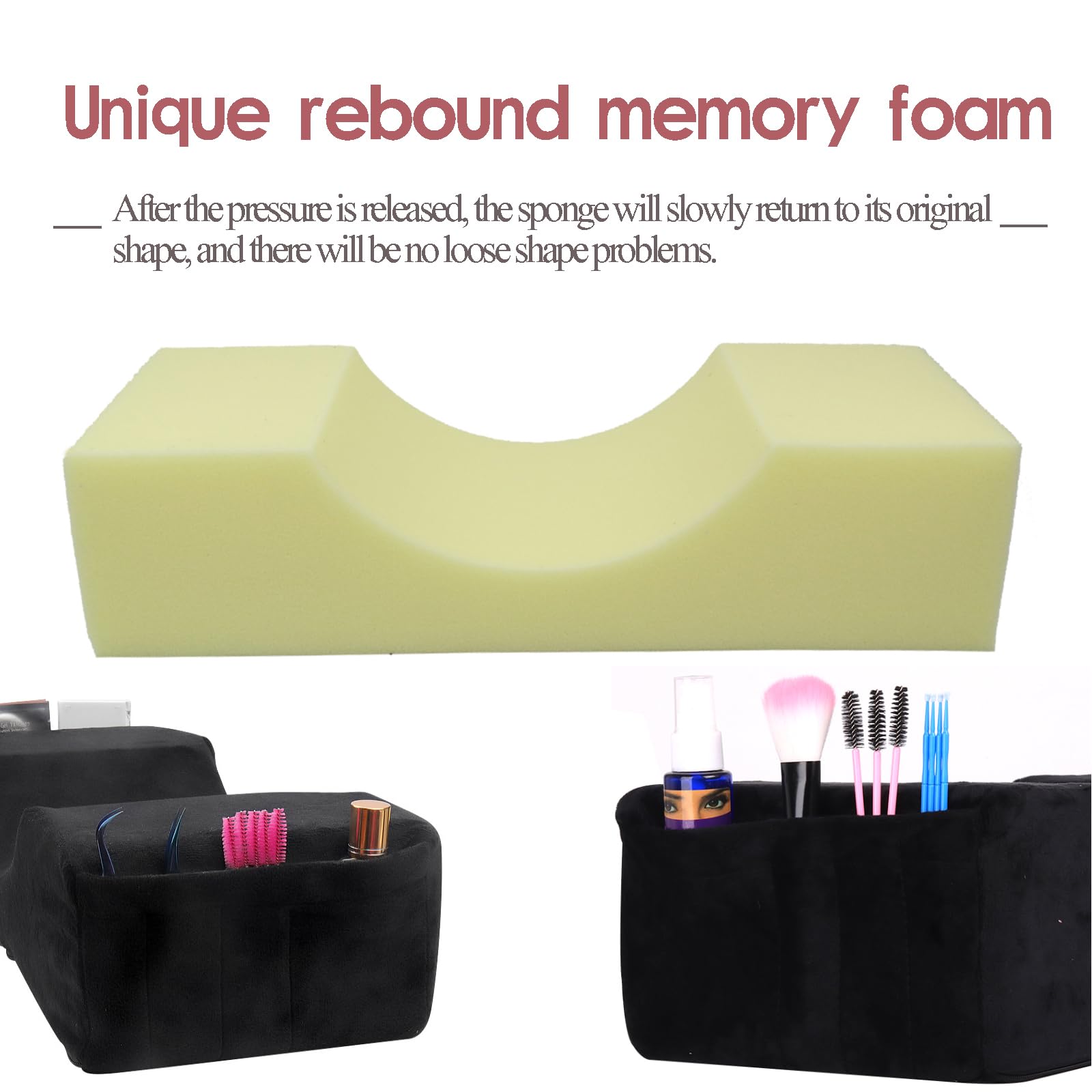 Professional Memory Foam Eyelash Extension Neck Pillow - Comfortable Lash Grafting Support with Velvet Pillowcase for Salon & Home Use (Black) - Ideal for Eyelash Technicians, Beauty Salons & At-Home Spa Treatments