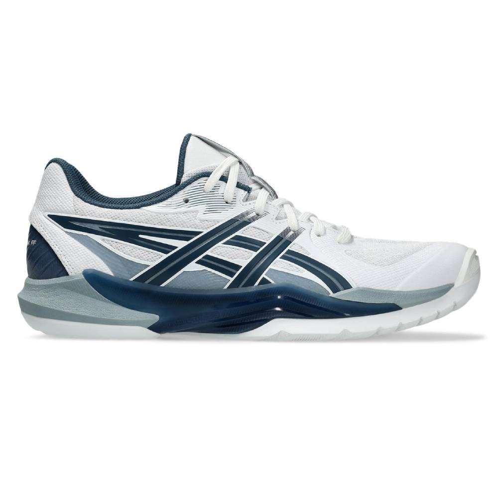 ASICS Powerbreak FF Men's Indoor Volleyball Shoes - White/Vintage Indigo - Lightweight Court Sneakers for Badminton, Squash & Indoor Sports