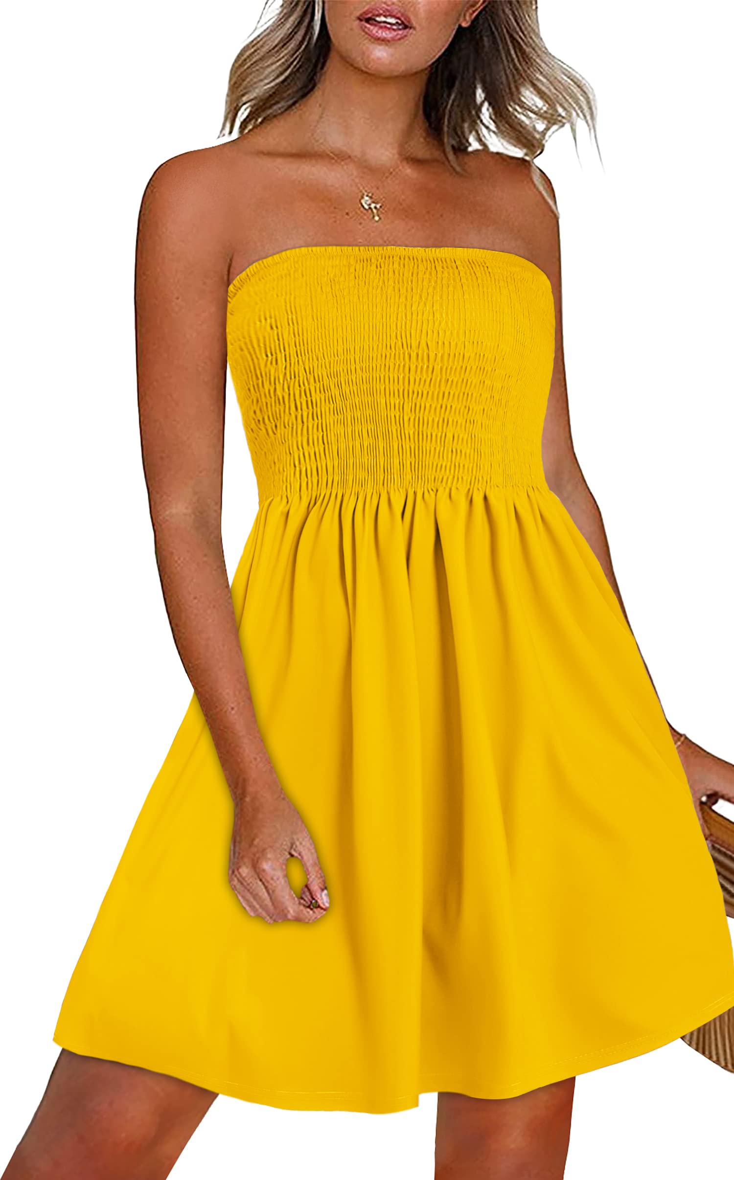 ChicGAL Women's Summer Strapless Boho Floral Sundress - Beach Cover Up Dress for Vacation, Pool Party & Casual Outings