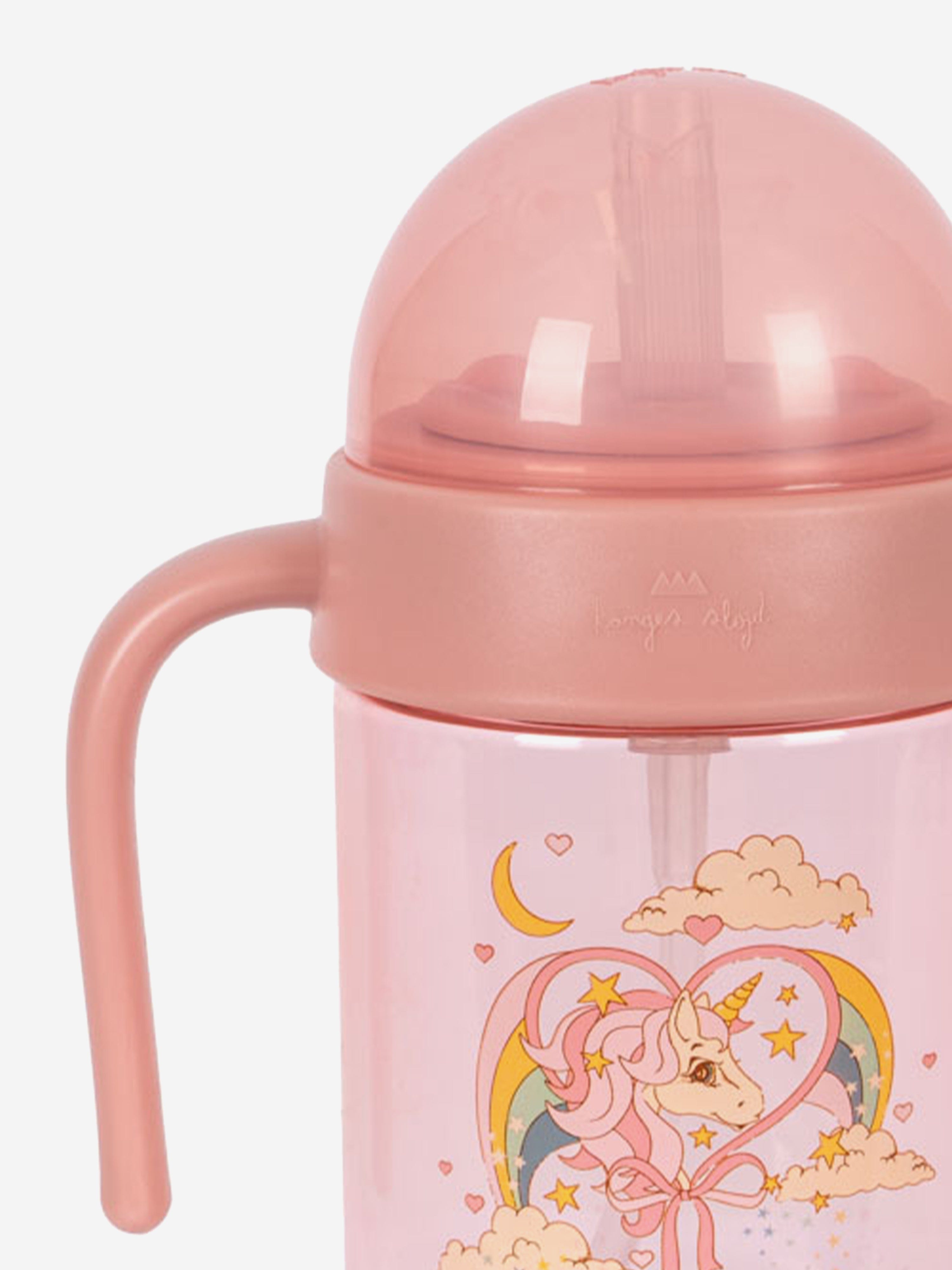 Pink Baby Girls Horn Stars Water Bottle with Handle - 15cm Cute Toddler Drinking Bottle for School, Travel & Outdoor Activities