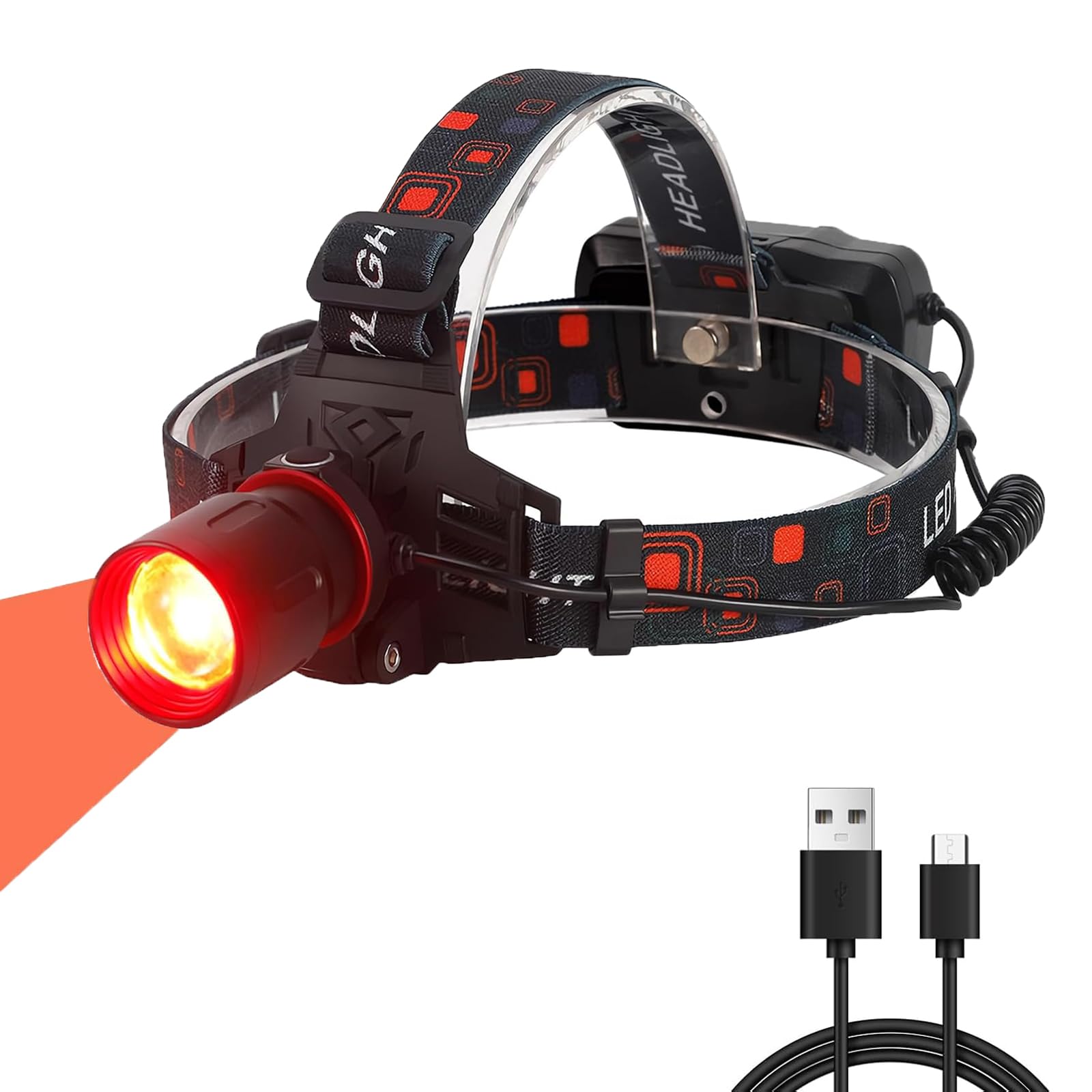 Rechargeable Red LED Hunting Headlamp - Super Bright 3 Modes for Coon, Coyote & Hog Hunting | Night Vision for Astronomy & Photography | Waterproof & Lightweight (Batteries Included) | Perfect for Predator Hunting, Camping & Outdoor Adventures