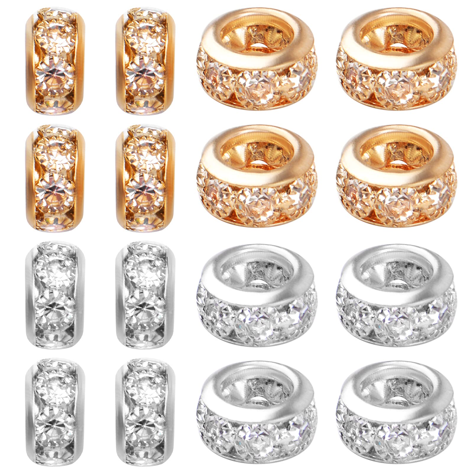 **BronaGrand 40pcs 8mm Rhinestone European Spacer Beads - Large Hole Rondelle Beads for DIY Jewelry Making, Snake Chain Bracelets, Necklaces & Earrings - Crystal Spacer Beads for Crafts (2 Colors) - Perfect for Bridal, Boho & Party Accessories**