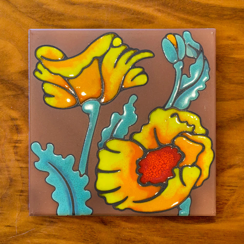 Poppies 6 x 6 Ceramic Tiles - Beautiful Floral Wall & Floor Tiles for Kitchen Backsplash, Bathroom, and Home Decor