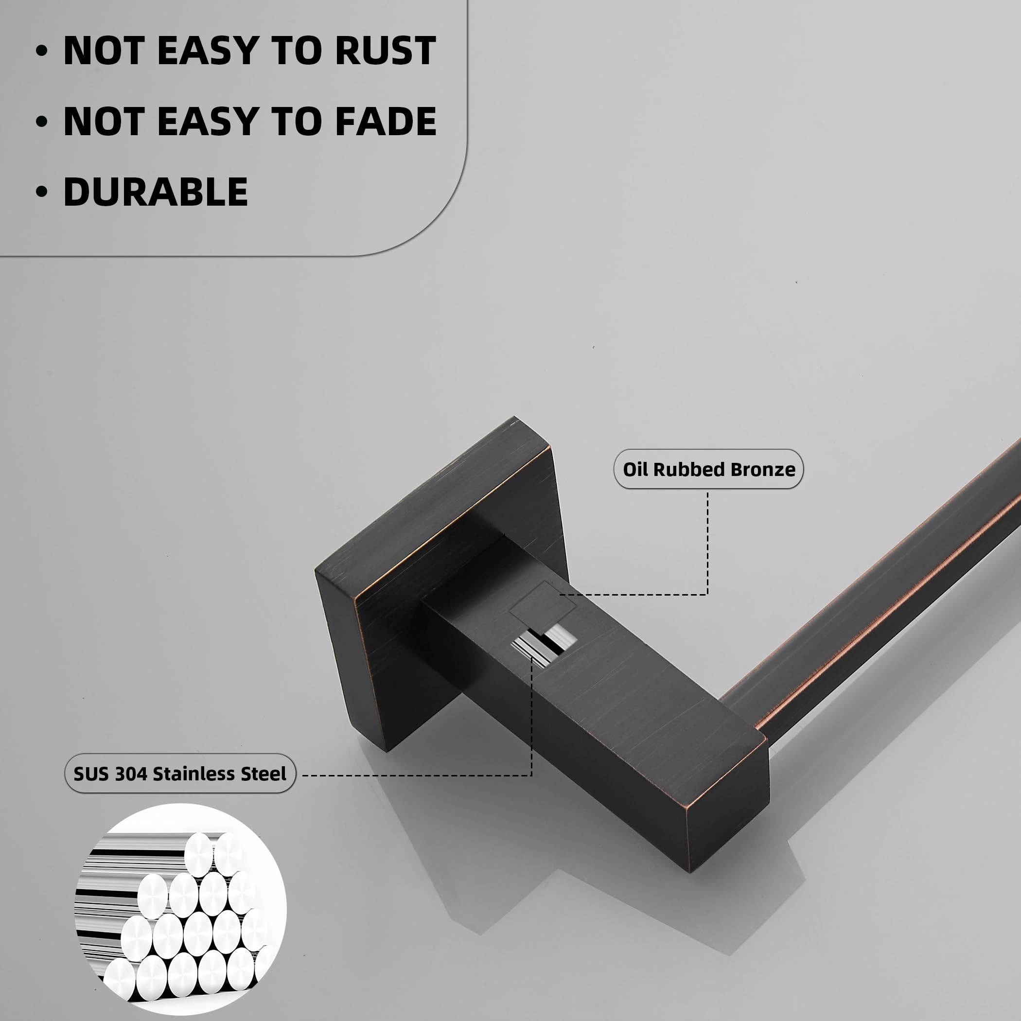BigBig Home Bronze Toilet Paper Holder - Wall Mounted Bathroom Tissue Roll Holder with Oil Rubbed Black Finish - Square Design Bathroom Hardware Set - Perfect for Modern Homes, Apartments & Restrooms