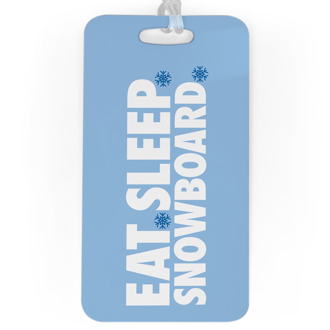 Custom Snowboard Luggage Tag - Eat Sleep Snowboard Design with Personal Info Space - Large Light Blue Bag Tag for Ski Trips & Winter Travel Accessories