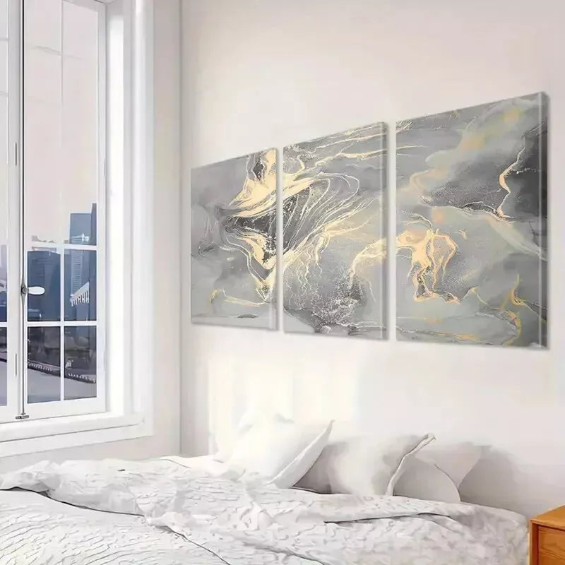 3-Piece Abstract Canvas Wall Art Set with Gold Foil Accents - 50x70cm Framed Ready-to-Hang Modern Home Decor - High Quality Australian Made Prints for Living Room, Bedroom & Office Decor
