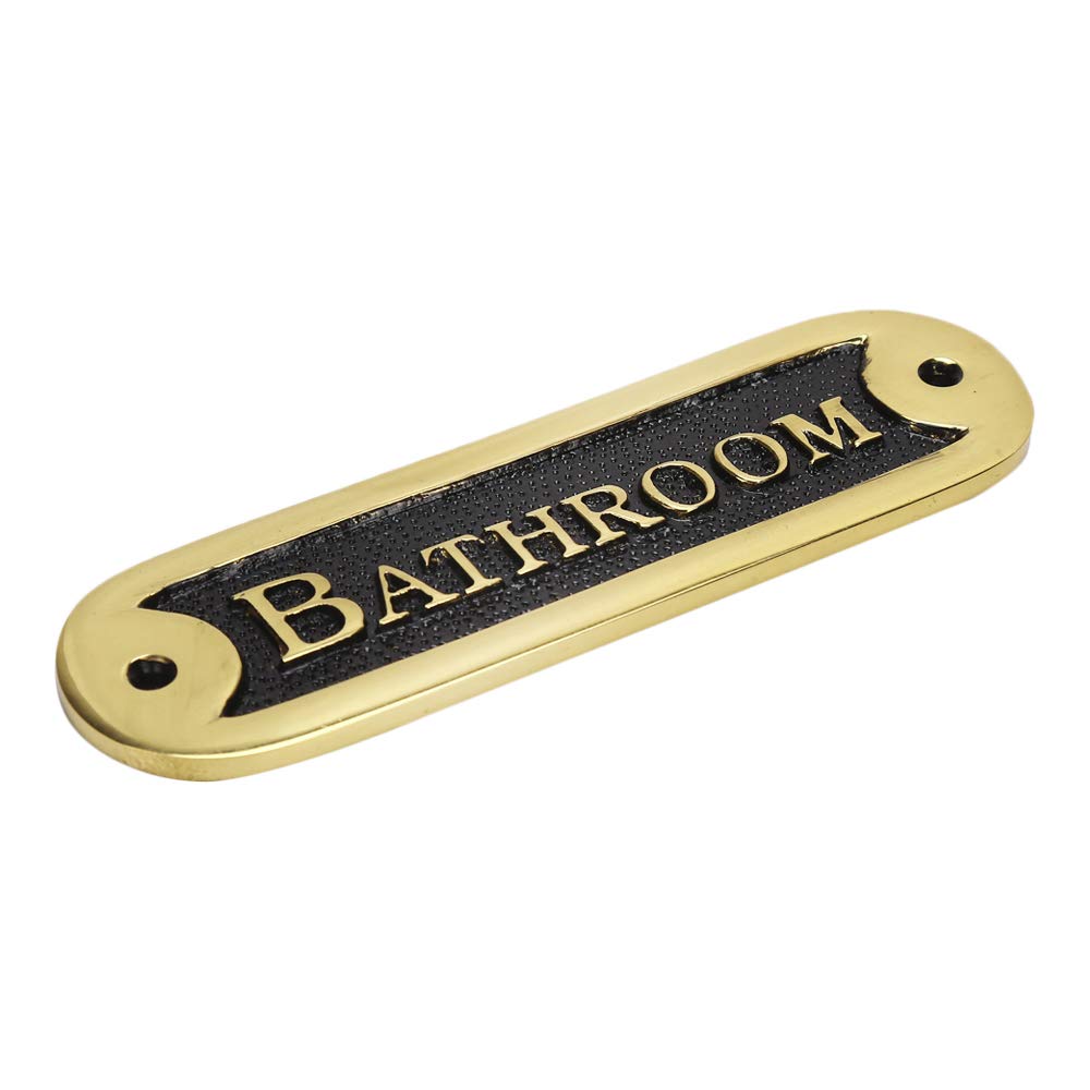 Elegant Blackened Brass Bathroom Door Sign Plate - Custom Name Plate for Home, Office, Shop & Cafe - Indoor/Outdoor Decor (6.25