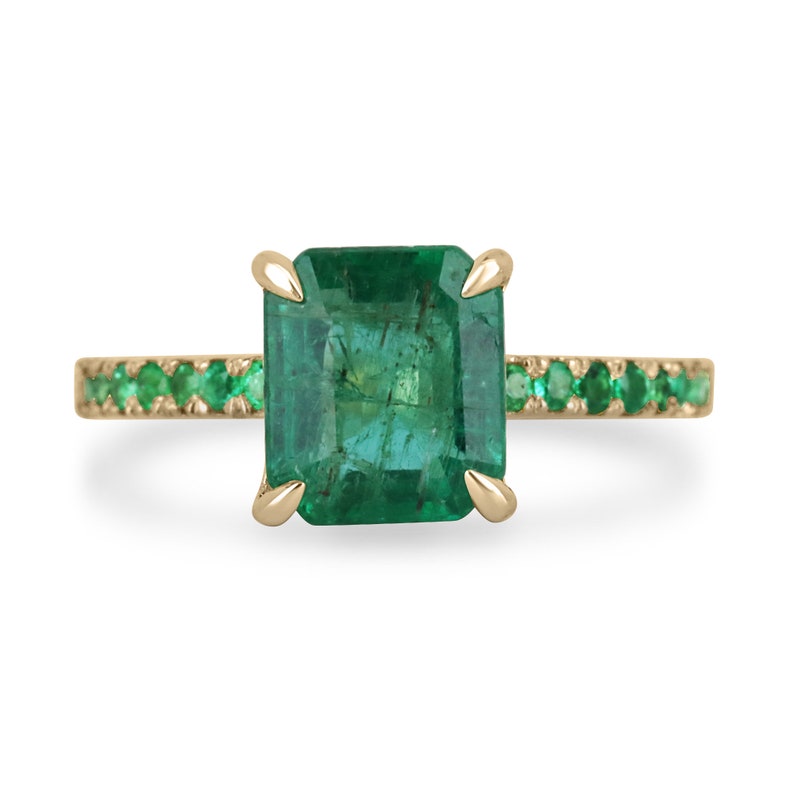 2.55 Carat Total Weight (TCW) 14K Gold Emerald Cut & Round Solitaire Accent Right Hand Engagement Ring for Women - Perfect for Proposals, Weddings, Anniversaries & Special Occasions