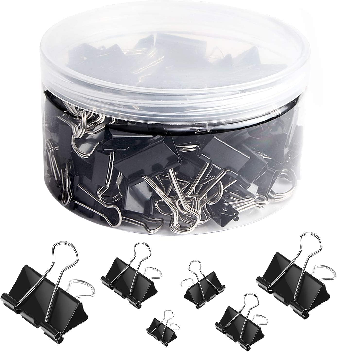 SANNIX 110 PCS Binder Clips Assorted Sizes - X-Large, Large, Medium, Small, Mini & Micro - Heavy Duty Paper Clamps for Office, Home, School, Organizing Documents, Photos & Artwork