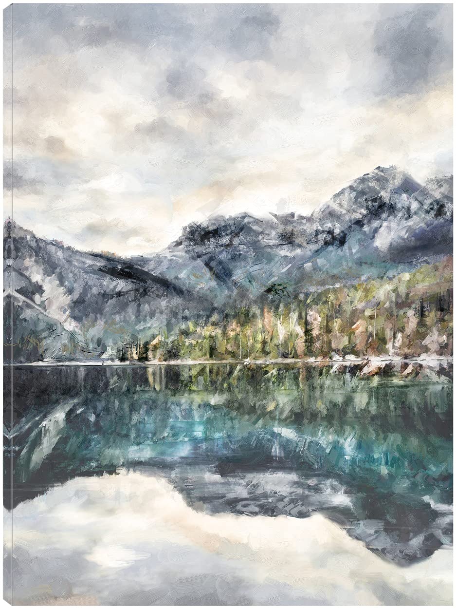 Lake Reflections Fine Art Canvas Wall Decor - Hand Painted Landscape Painting for Living Room, Bedroom, Office - Ready to Hang 42x56 Inches - Perfect for Home Decor & Gift Giving