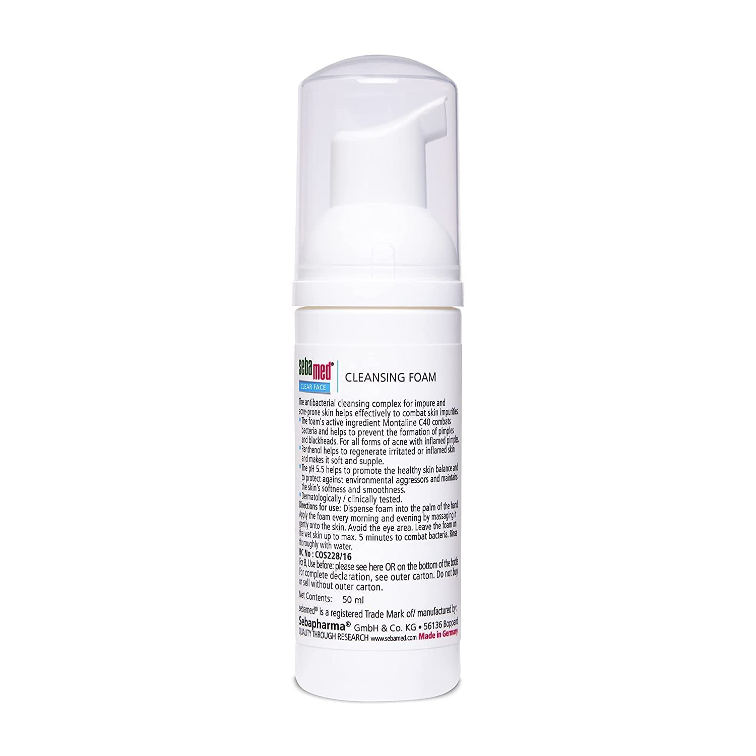 Minton Clear Face Foam 50ml | pH 5.5 Gentle Cleanser for Acne, Pimples & Blackheads | Montaline C40 Formula | Oil-Free Deep Pore Cleansing | Perfect for Daily Skincare Routine & Sensitive Skin